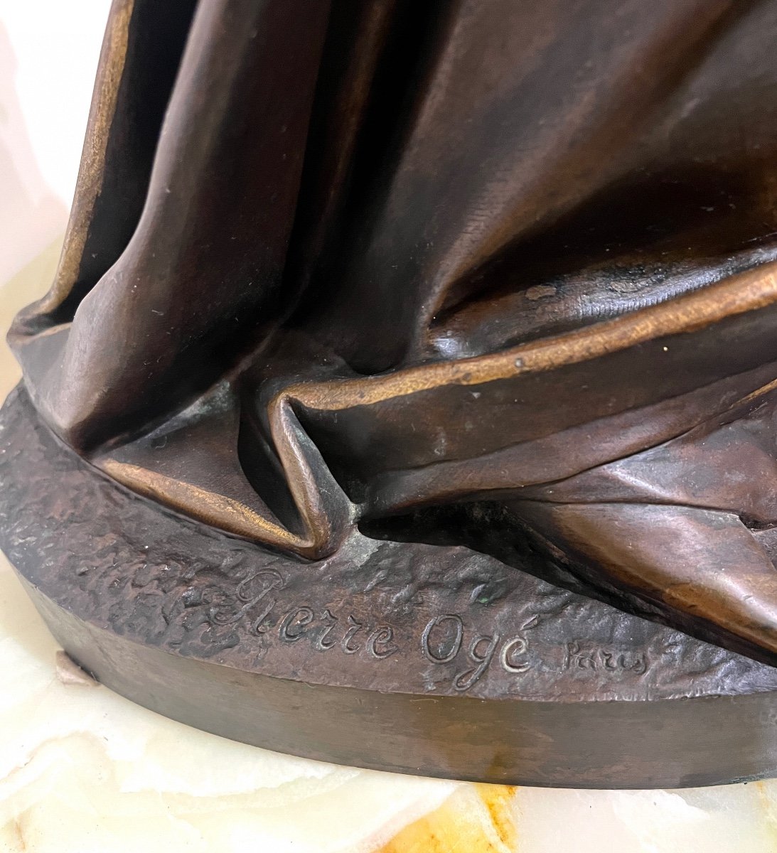 Large Bronze Sculpture "femme à La Marguerite" Signed Oge -photo-4