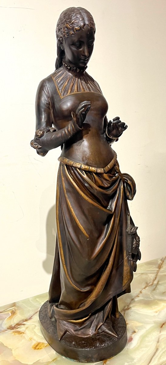 Large Bronze Sculpture "femme à La Marguerite" Signed Oge 