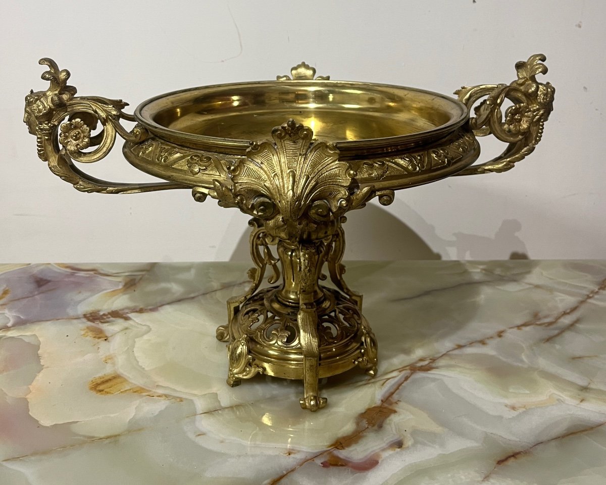 Coupe En Bronze Doré à Décor De Coquilles, Feuillages Et Visages Féminins -photo-2