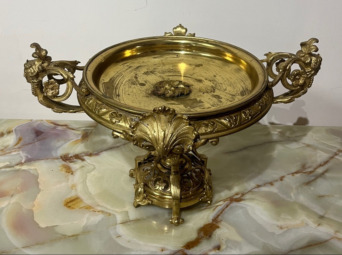 Coupe En Bronze Doré à Décor De Coquilles, Feuillages Et Visages Féminins -photo-3