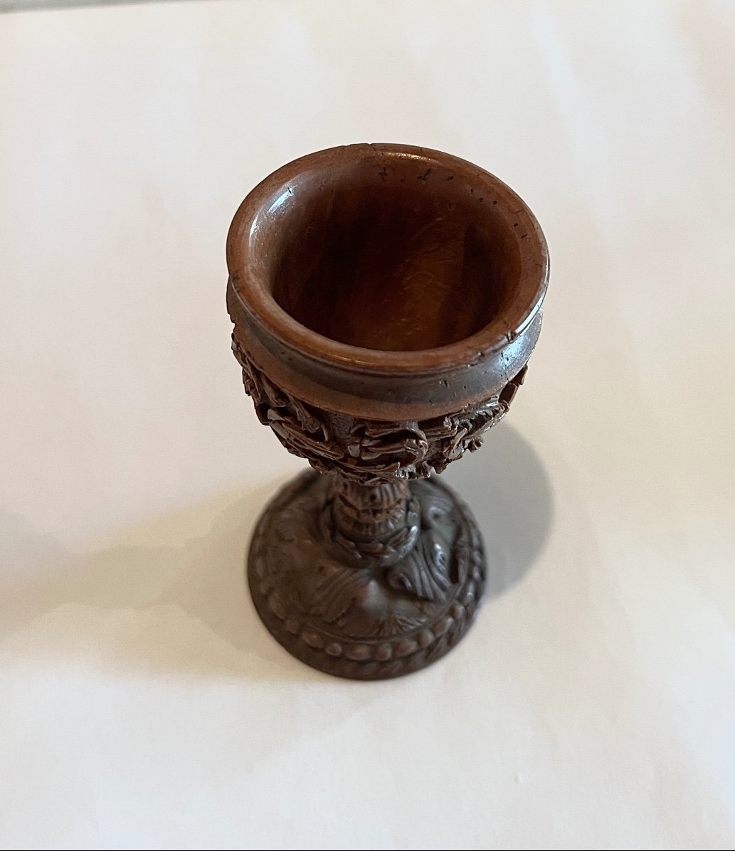 Egg And Egg Cup Carved In Corozo 19th Century-photo-1