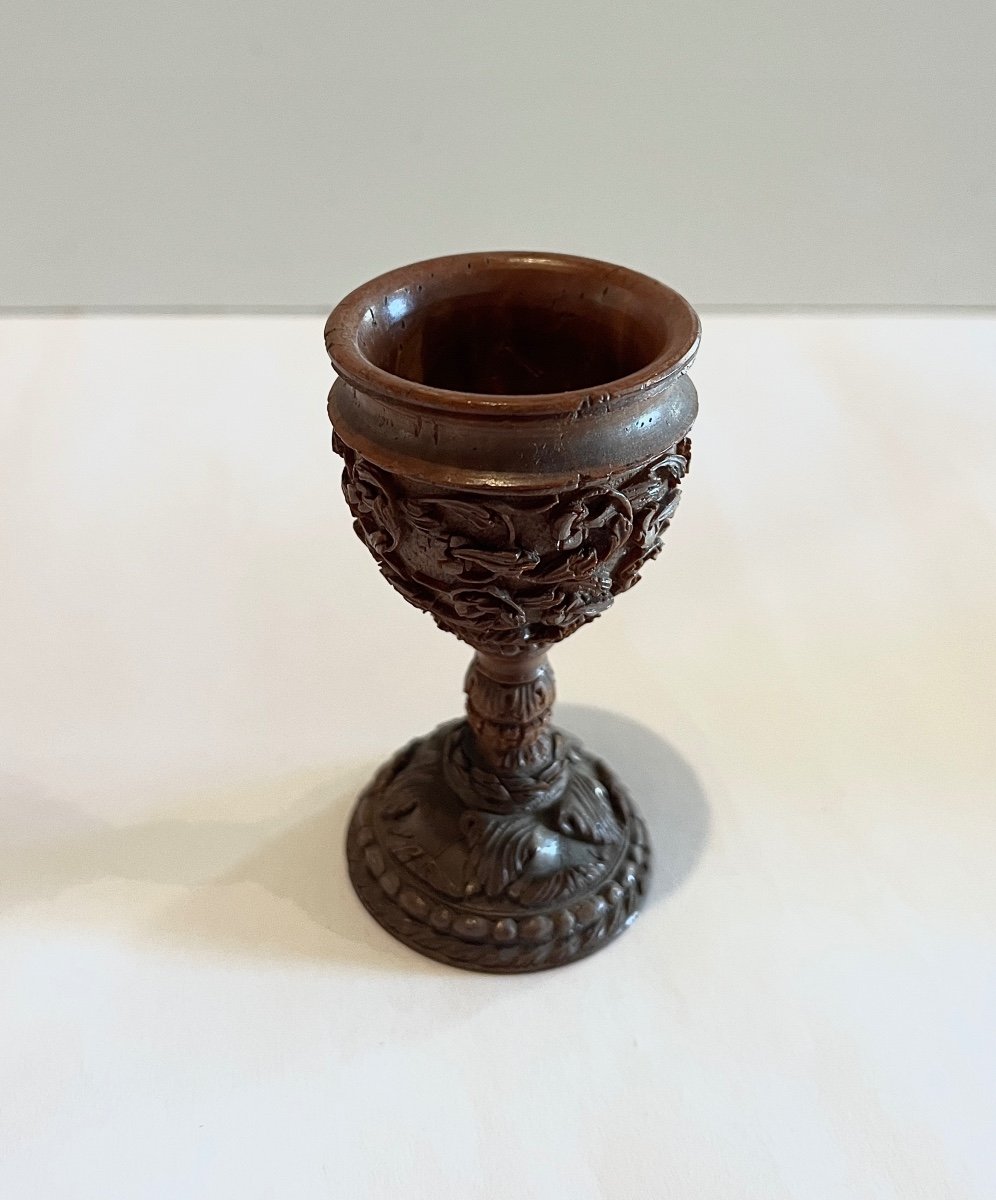 Egg And Egg Cup Carved In Corozo 19th Century-photo-7