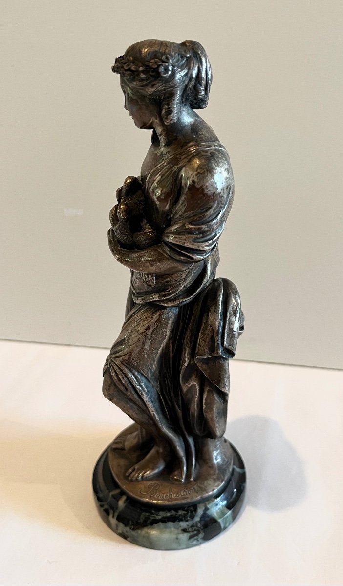 Sculture En Métal Argenté Femme Aux Colombes Signé Bouchardon-photo-1