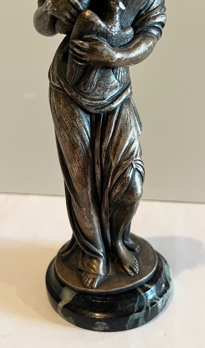 Sculture En Métal Argenté Femme Aux Colombes Signé Bouchardon-photo-6