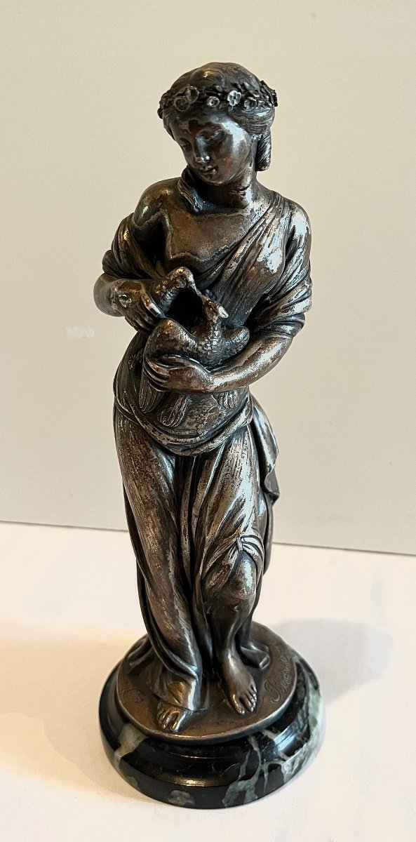 Sculturewoman With Doves In Silver Metal  Signed Bouchardon