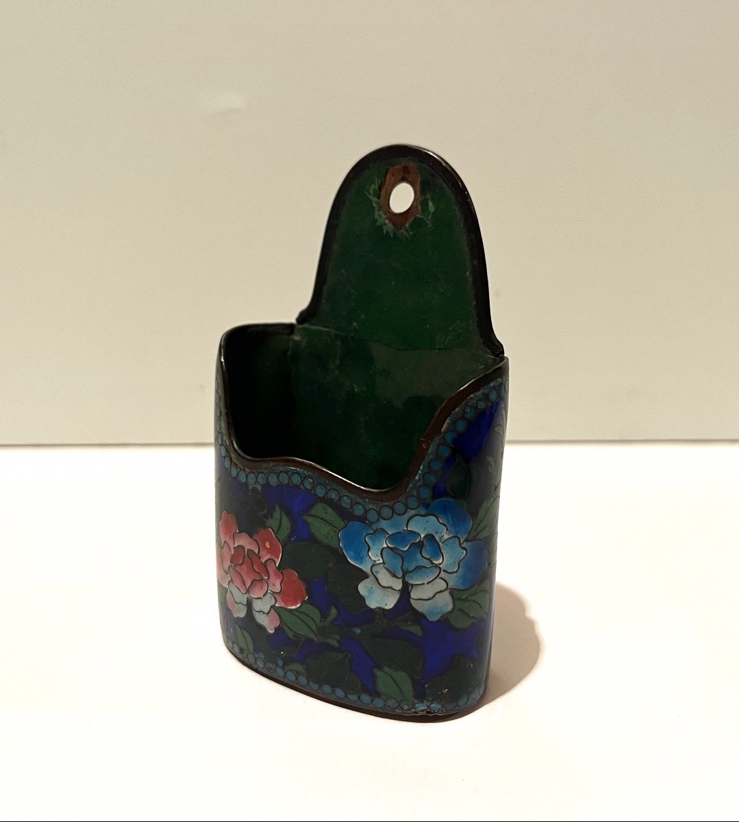 Pyrogène Porte Allumettes En émaux Cloisonnés Sur Cuivre à Décor de Fleurs-photo-3