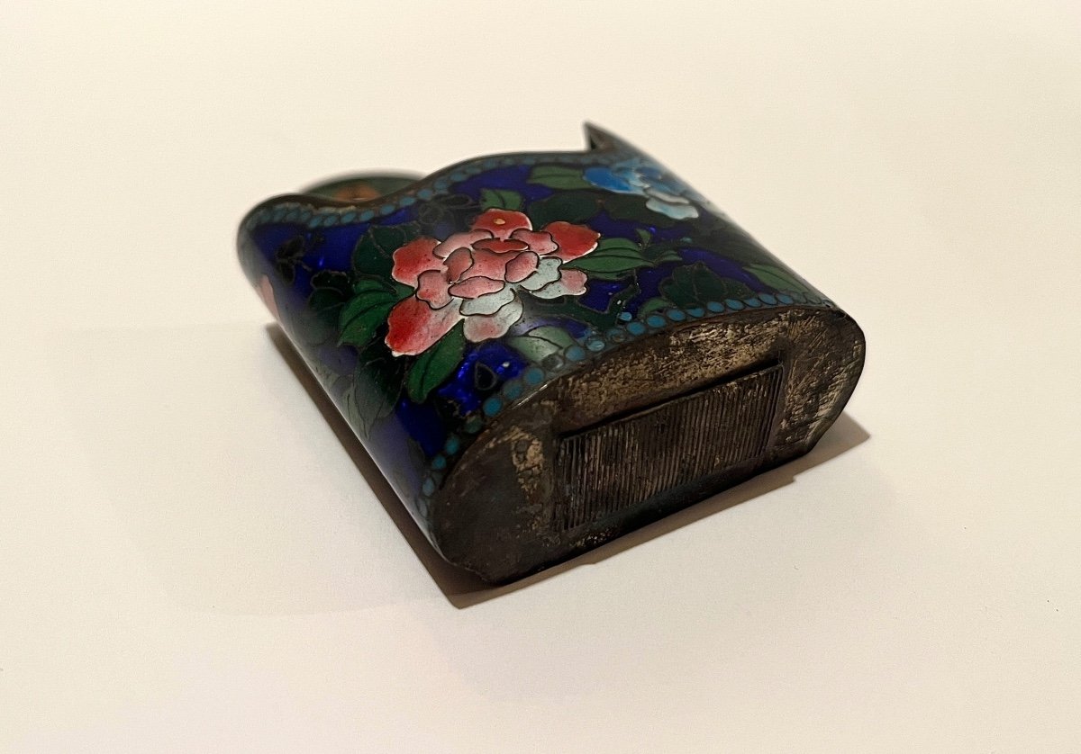 Pyrogène Porte Allumettes En émaux Cloisonnés Sur Cuivre à Décor de Fleurs-photo-4