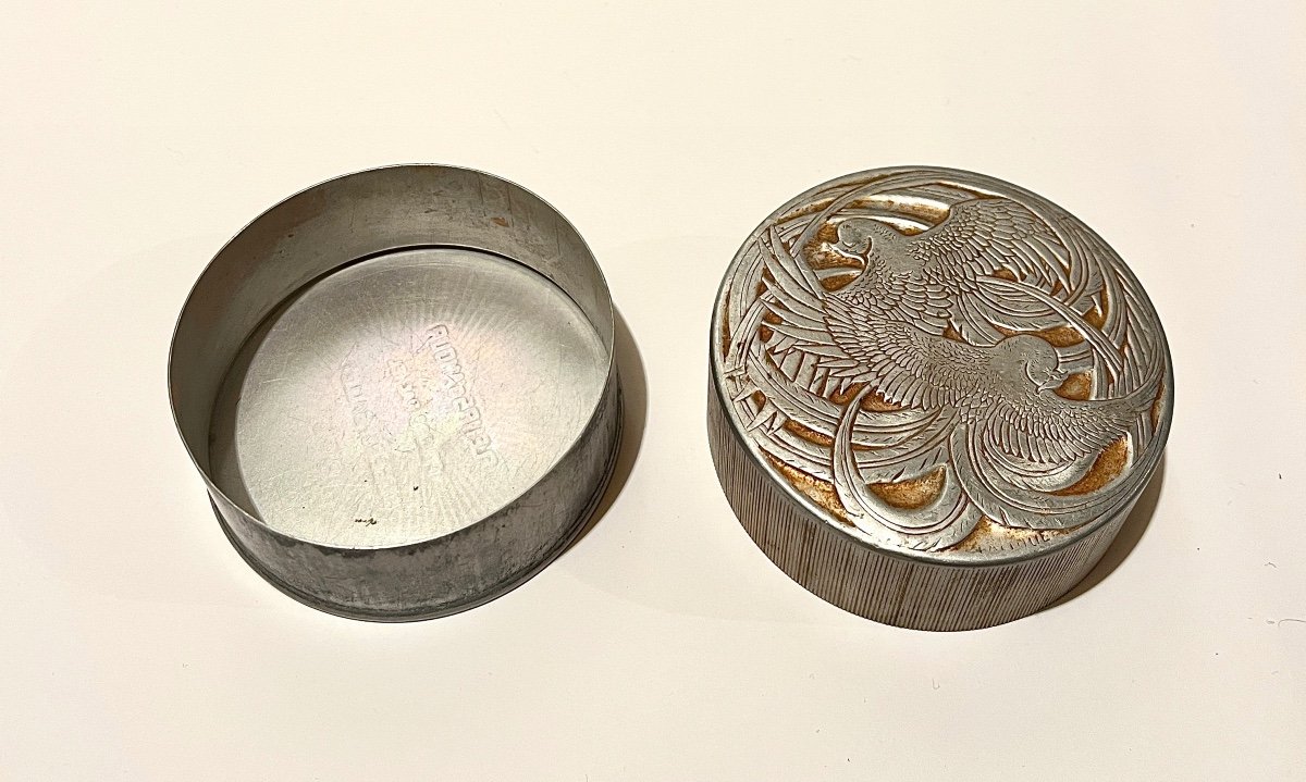 Art Nouveau Powder Box In Aluminum R. Lalique-photo-5