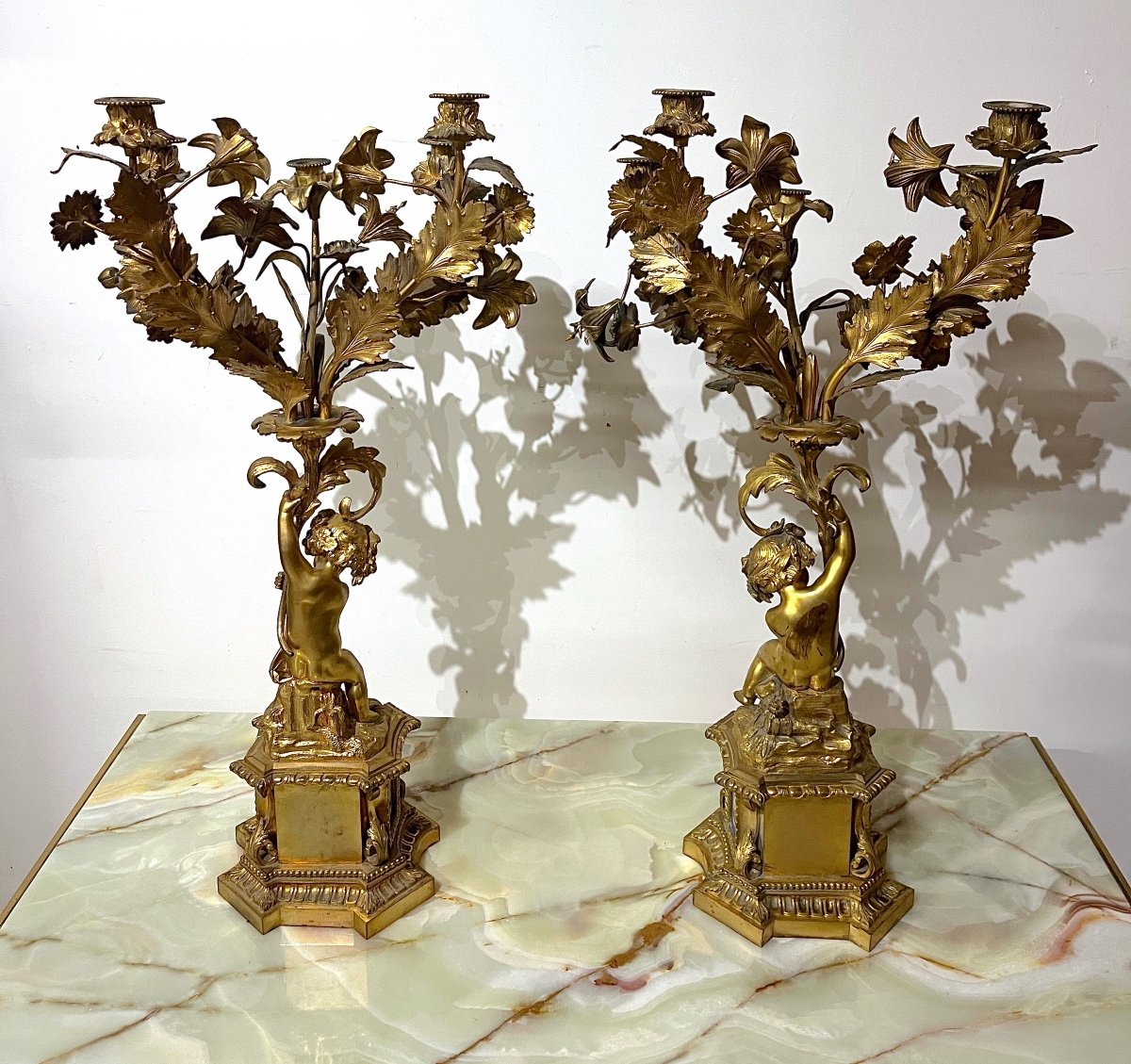 Paire De Candélabres Plaques De Porcelaine Et Bronze Doré Napoléon III-photo-4
