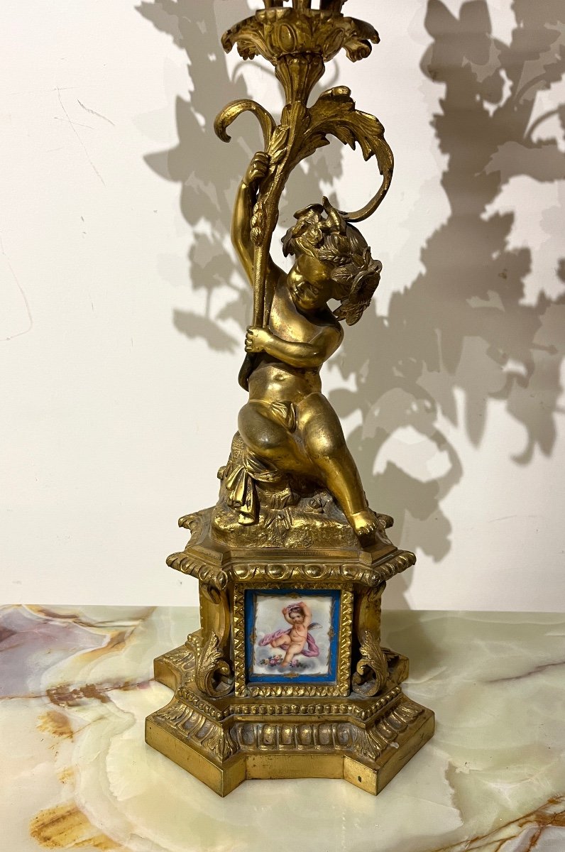 Paire De Candélabres Plaques De Porcelaine Et Bronze Doré Napoléon III-photo-4