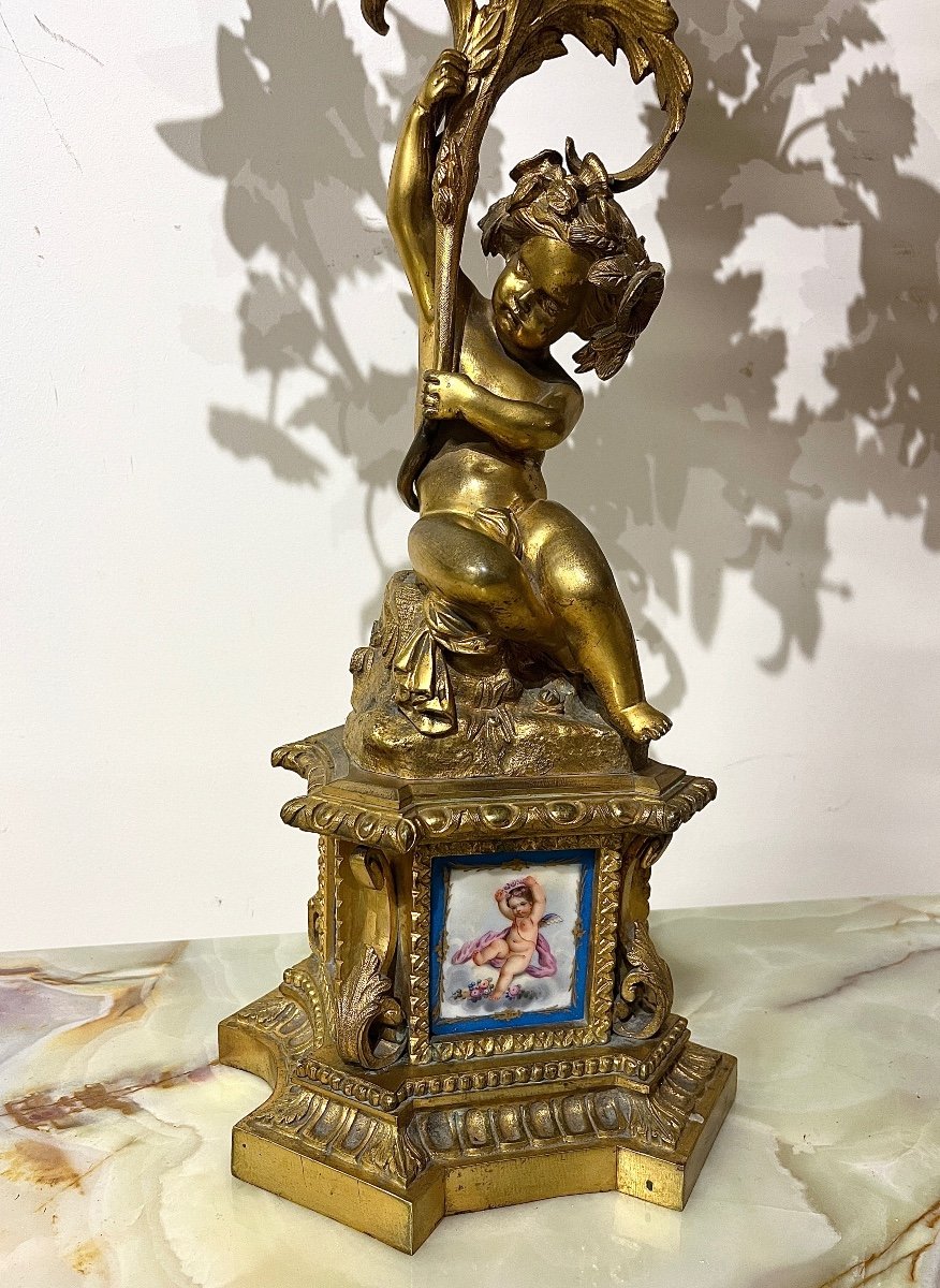 Paire De Candélabres Plaques De Porcelaine Et Bronze Doré Napoléon III-photo-5