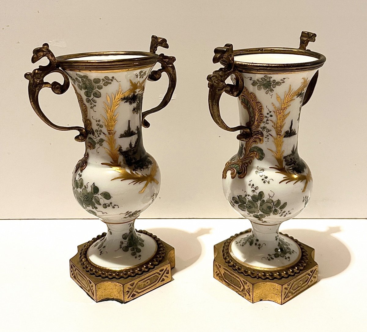 Pair Of Small Vases In Sèvres Or Paris Porcelain And Bronze -photo-4