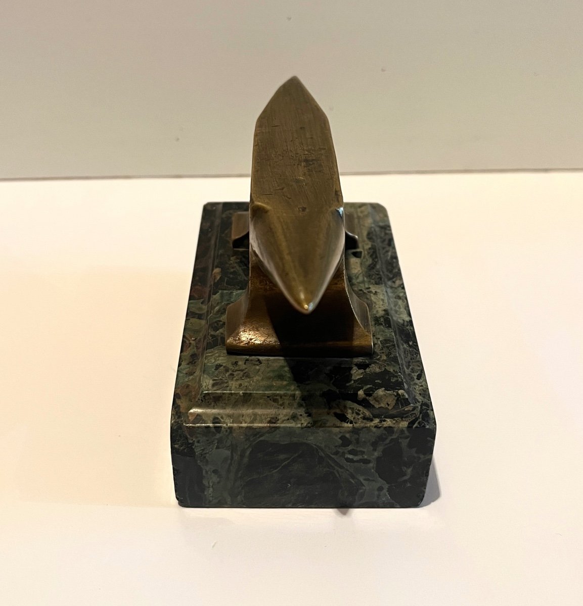 Small Bronze Jeweler's Anvil On A Sea Green Marble Base-photo-1