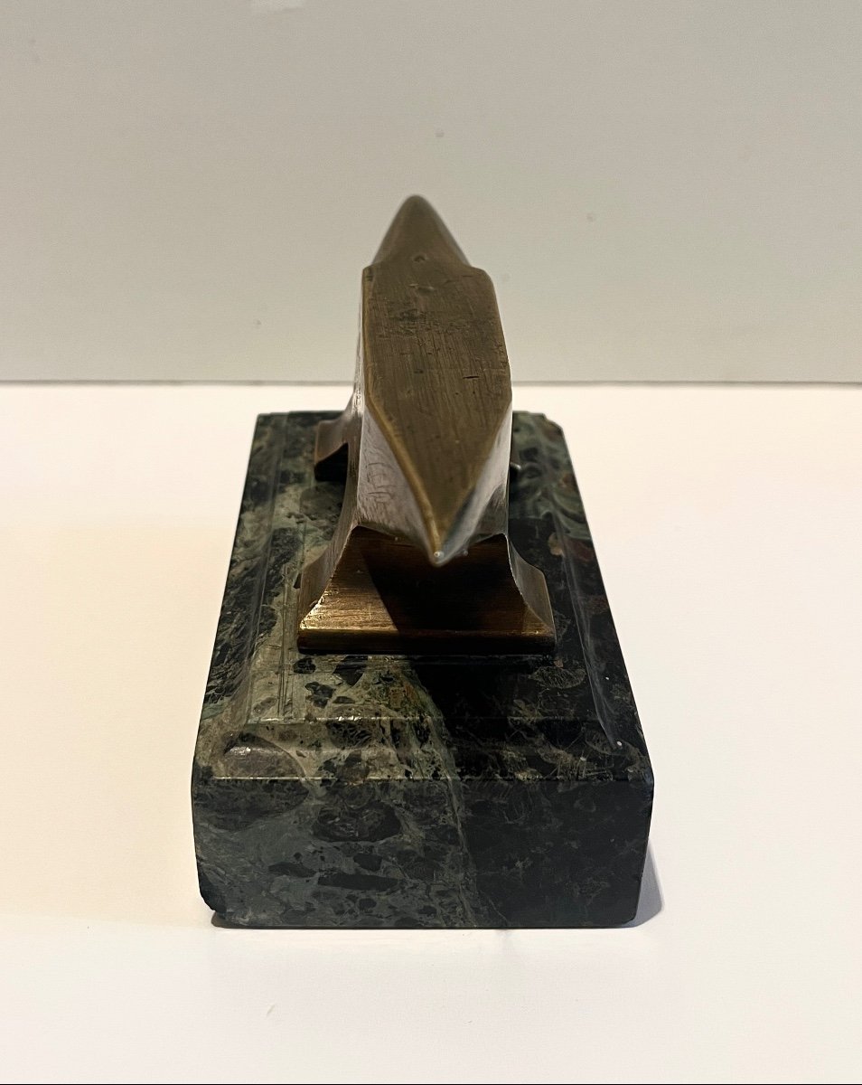 Small Bronze Jeweler's Anvil On A Sea Green Marble Base-photo-4