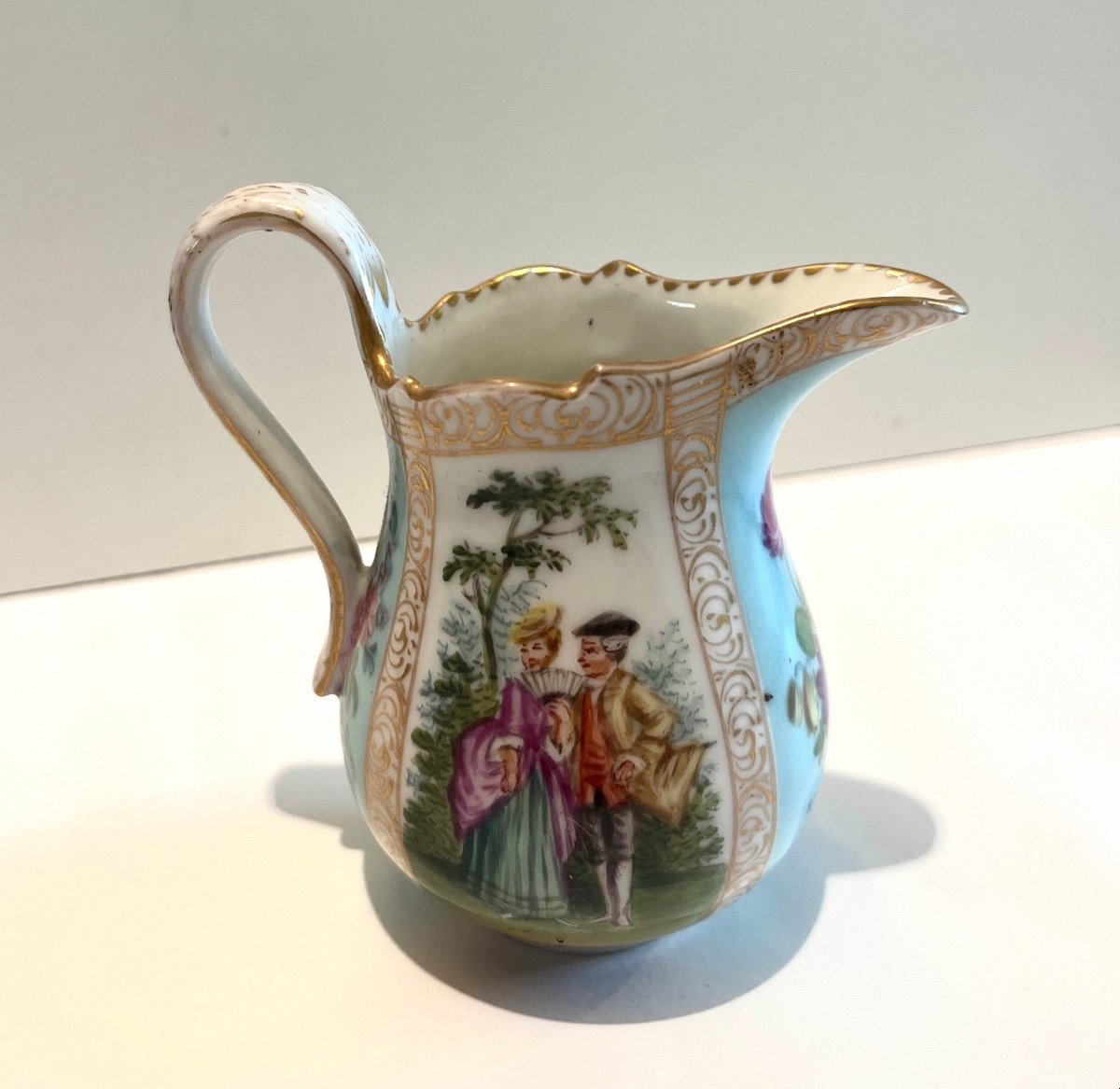 Creamer Porcelain Milk Pot Marked With Crowned Crossed Swords Late 19th Century-photo-1