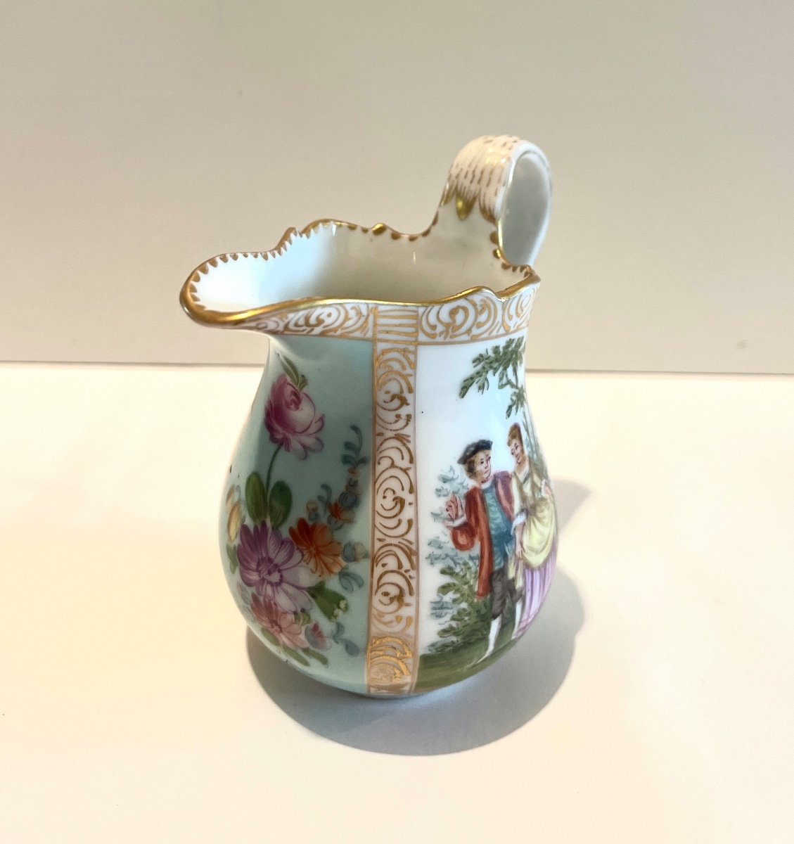 Creamer Porcelain Milk Pot Marked With Crowned Crossed Swords Late 19th Century-photo-3