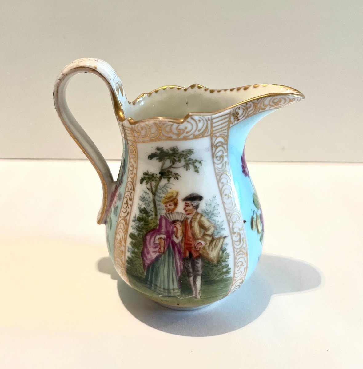 Creamer Porcelain Milk Pot Marked With Crowned Crossed Swords Late 19th Century-photo-7