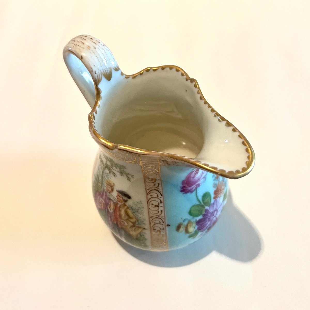Creamer Porcelain Milk Pot Marked With Crowned Crossed Swords Late 19th Century-photo-8