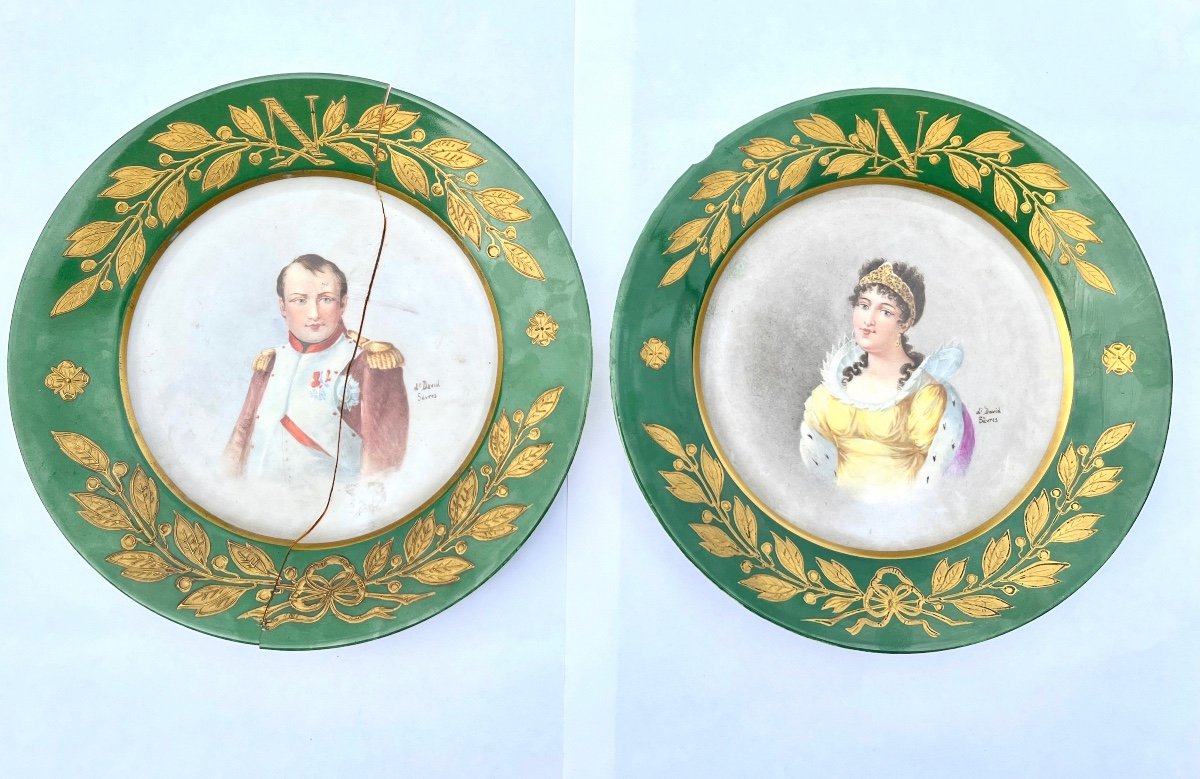 Pair Of Porcelain Plates Manufacture Impériale De Sèvres Napoleon And Joséphine