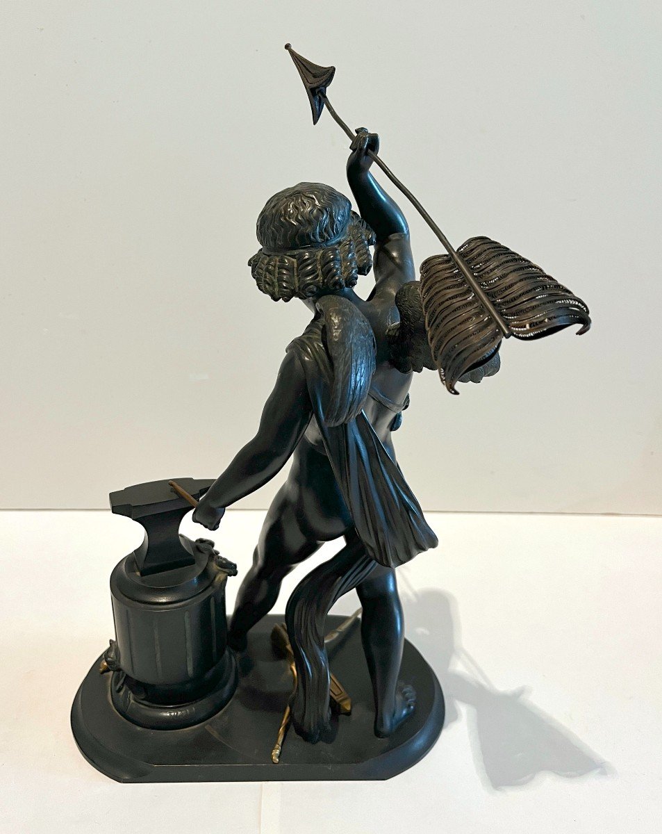 Cupid Sculpture In Bronze With Brown Patina Late 19th Century-photo-5