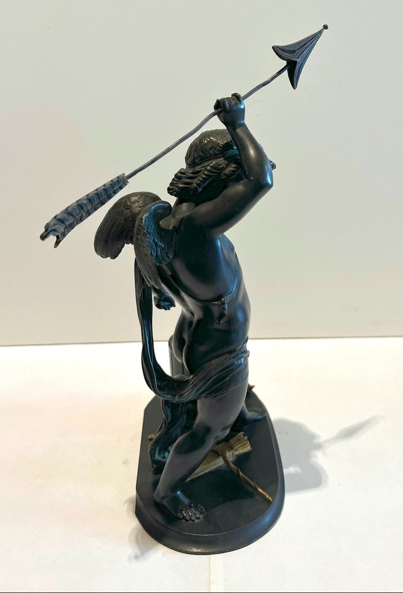 Cupid Sculpture In Bronze With Brown Patina Late 19th Century-photo-6