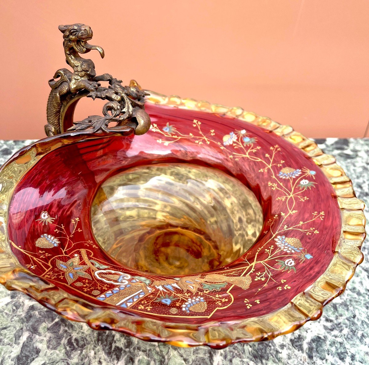 Enameled Bowl With Bronze  Dragon-photo-3