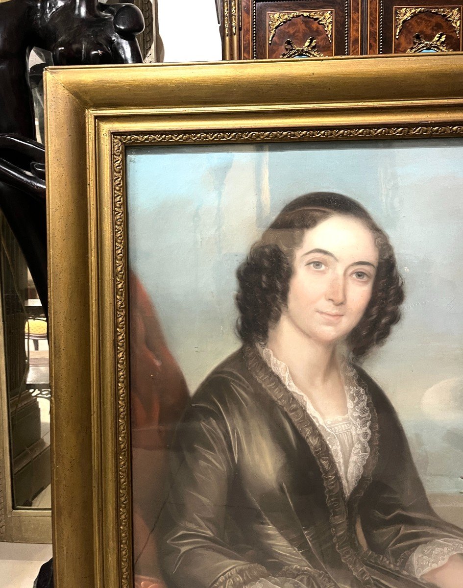 Tableau Portrait Femme Pastel XIXème Siècle-photo-3