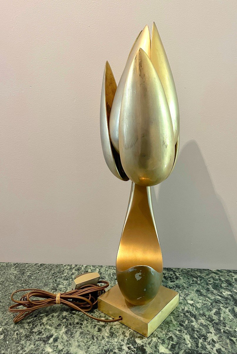 Michel Armand Lampe De Table Bronze En Forme De Fleur-photo-2