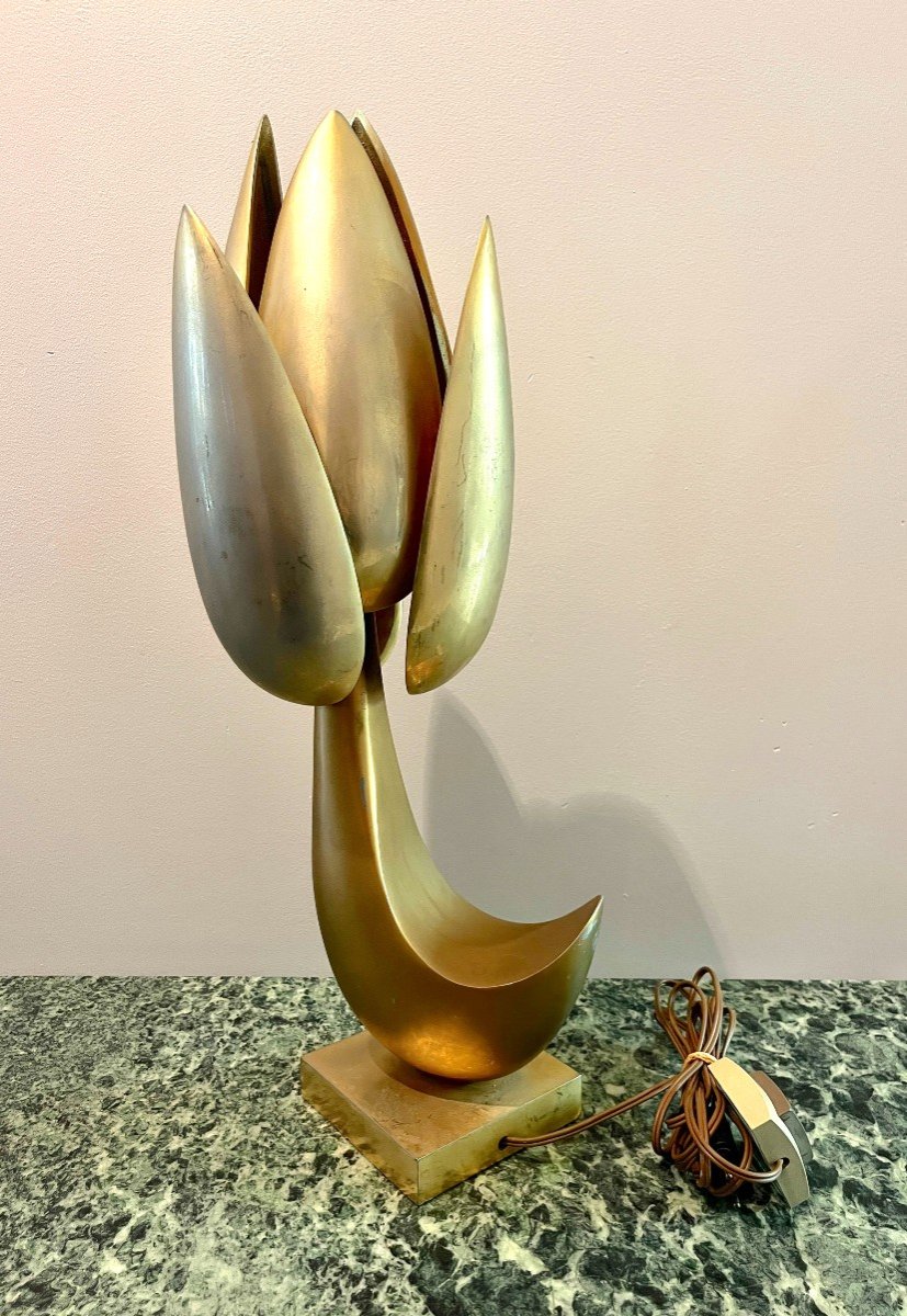 Michel Armand Lampe De Table Bronze En Forme De Fleur-photo-3