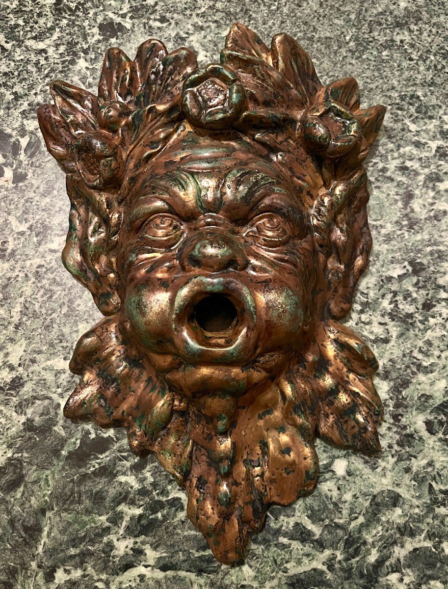 Mascaron De Fontaine Palatine  En Grès Vernissé-photo-2
