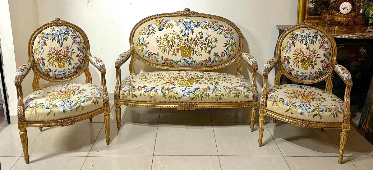Louis XVI Style Salon Aubusson Tapestry Late 19th Century-photo-2
