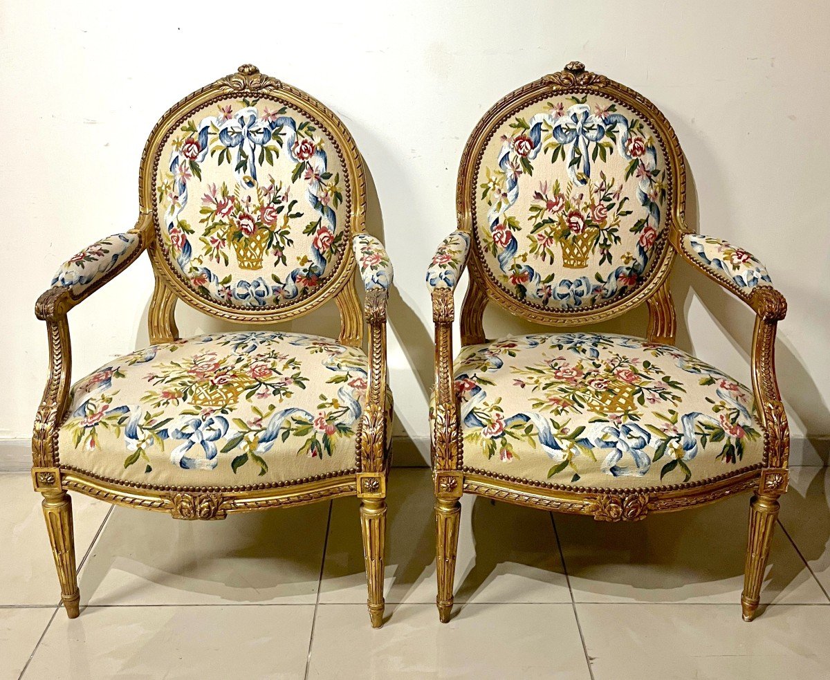Louis XVI Style Salon Aubusson Tapestry Late 19th Century-photo-7