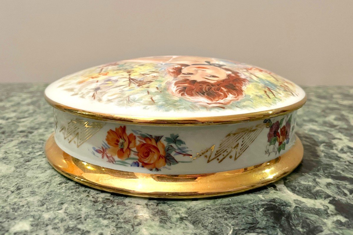 Limoges Porcelain Candy Dish Decorated With A Woman In A Garden-photo-3