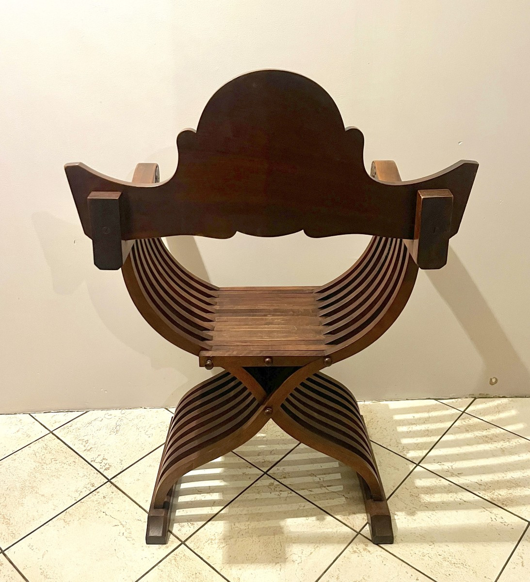 Pair Of Curule Armchairs, Known As Savonarola, Walnut, 19th Century-photo-2