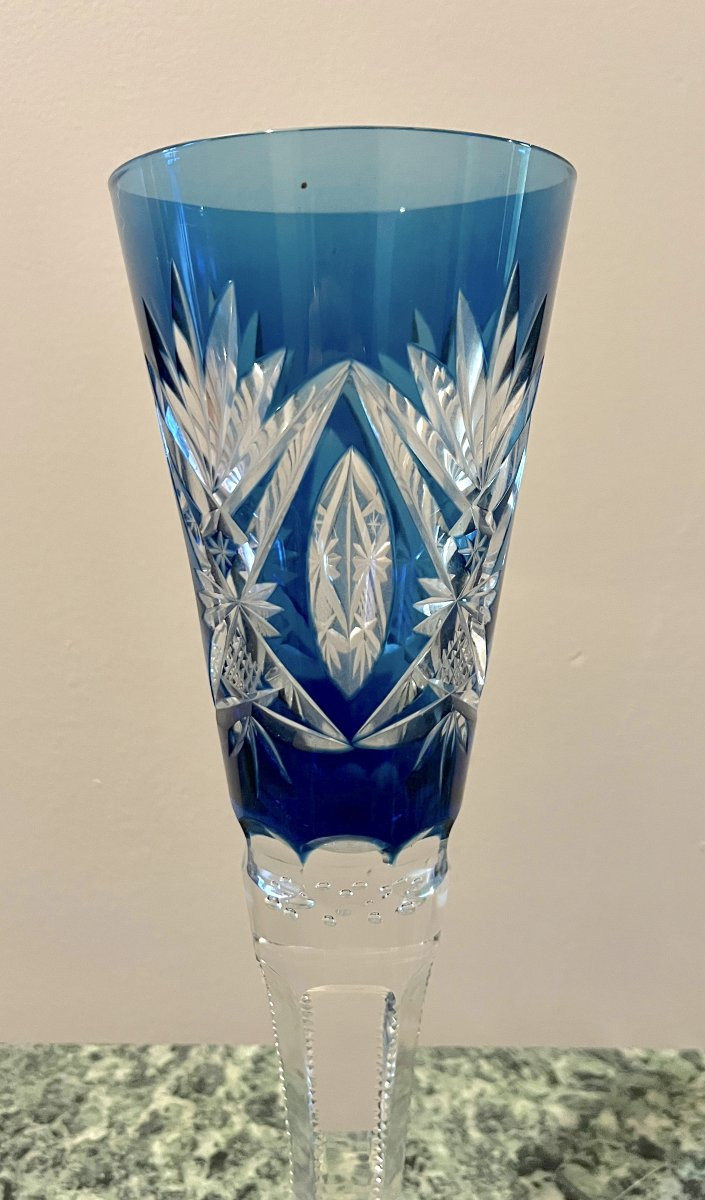 Blue Cut Crystal Vase On Silver Base-photo-1