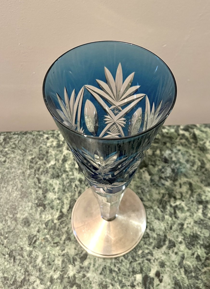 Blue Cut Crystal Vase On Silver Base-photo-9