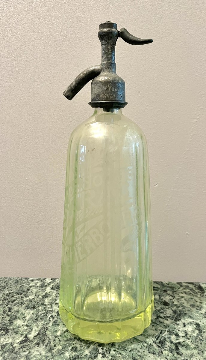 Siphon Art Déco à Eau De Seltz En Verre Ouraline Jaune Ou Vert -photo-1