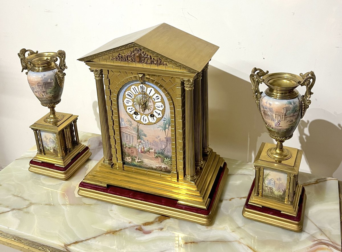 Graniture De Cheminée En Bronze Et Porcelaine époque Napoléon III-photo-3