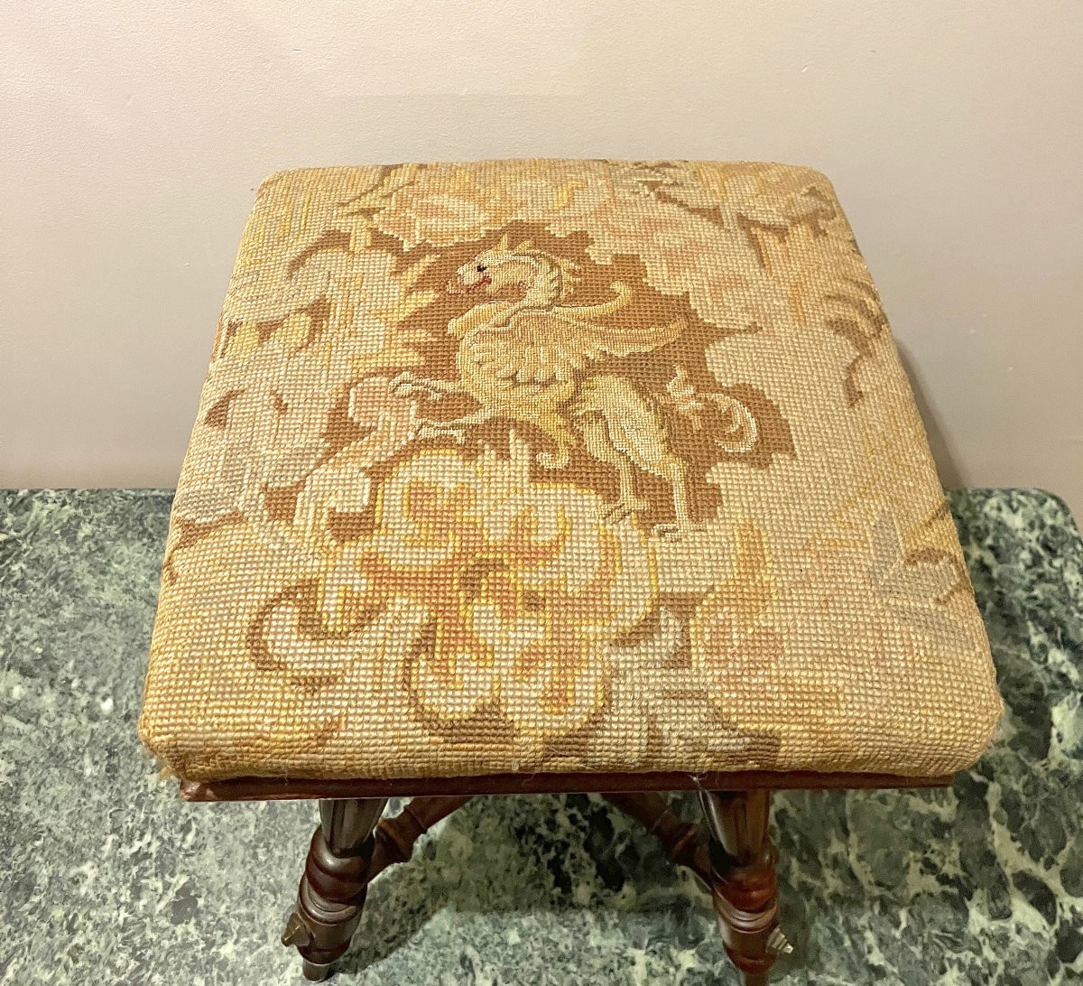 Piano Stool With Tapestry Top And Dragon Decoration, Napoleon III Period-photo-2