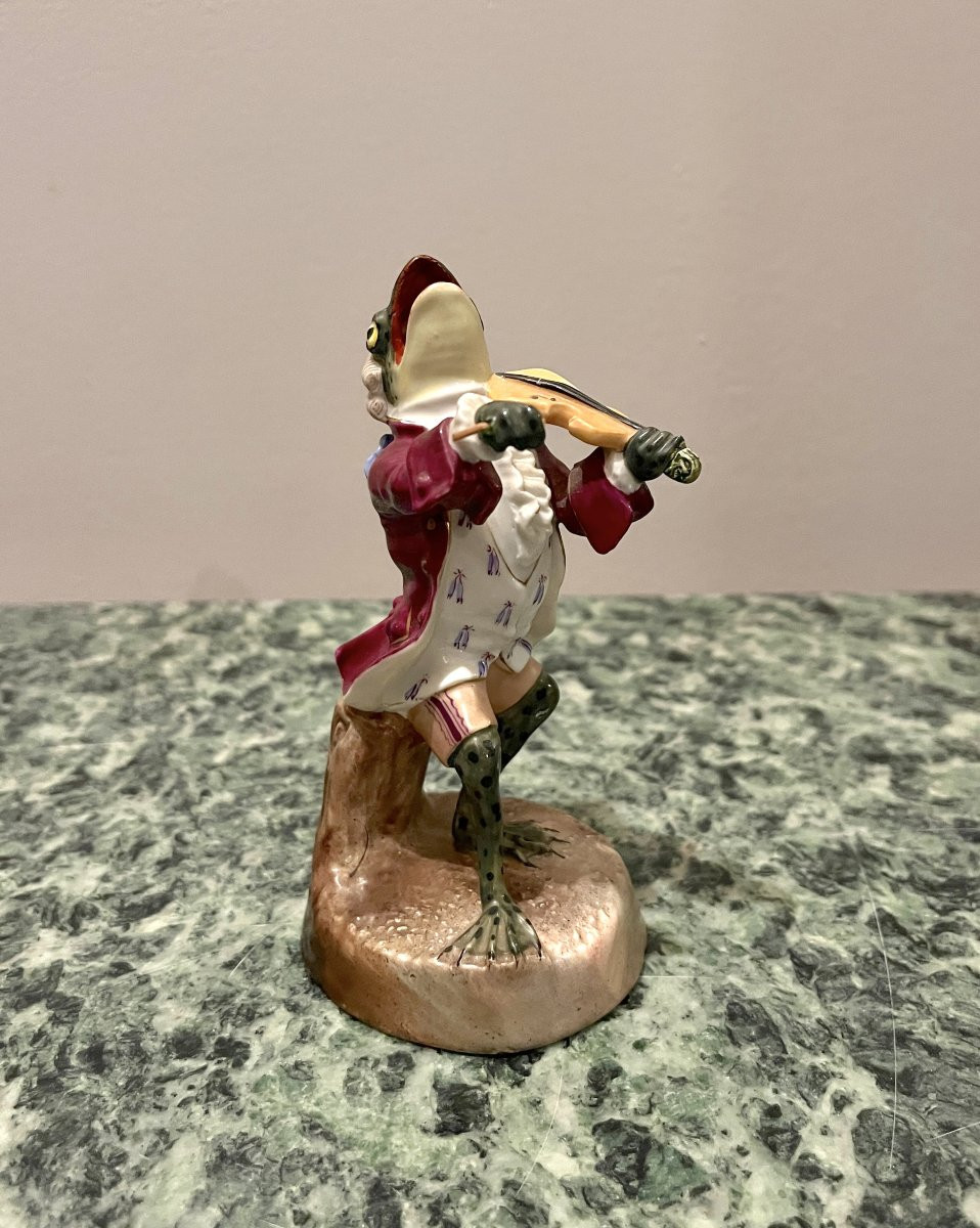 Grenouille Musicienne En Porcelaine Allemande Fin XIXème-photo-2