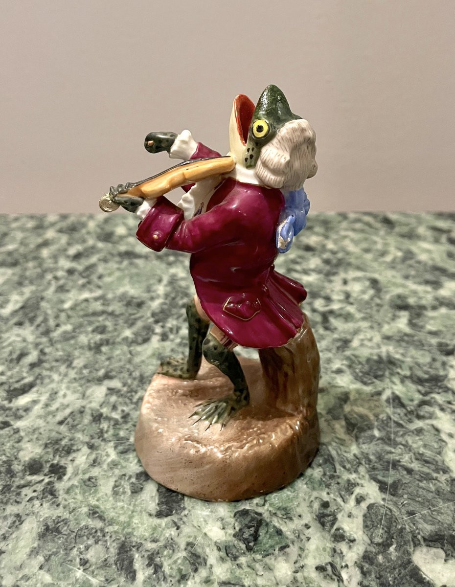 Grenouille Musicienne En Porcelaine Allemande Fin XIXème-photo-4