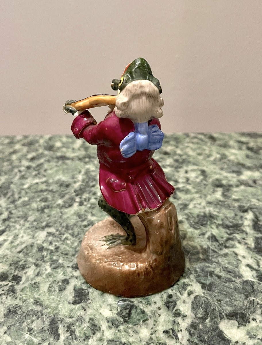 Grenouille Musicienne En Porcelaine Allemande Fin XIXème-photo-1