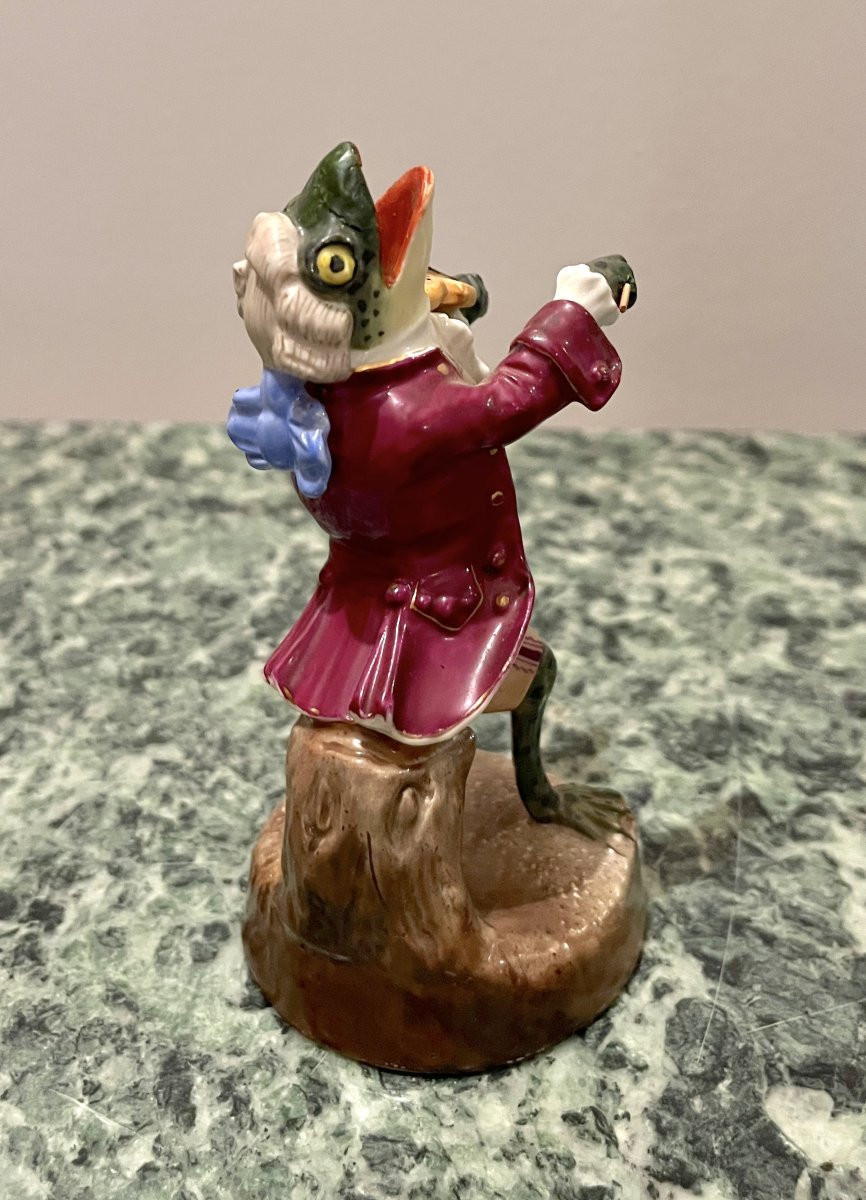 Grenouille Musicienne En Porcelaine Allemande Fin XIXème-photo-2