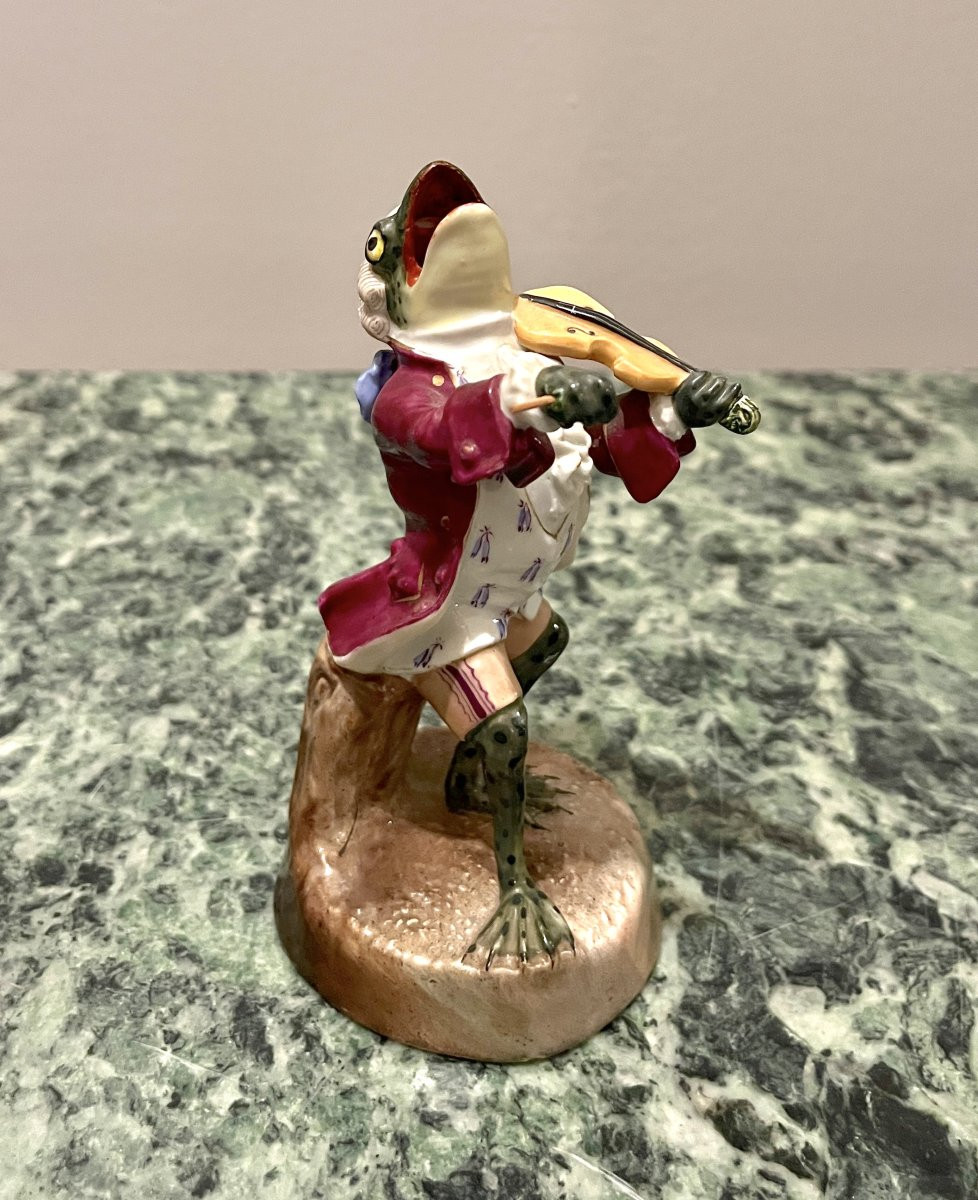 Grenouille Musicienne En Porcelaine Allemande Fin XIXème-photo-4