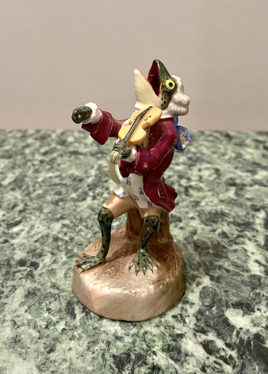 Grenouille Musicienne En Porcelaine Allemande Fin XIXème-photo-5