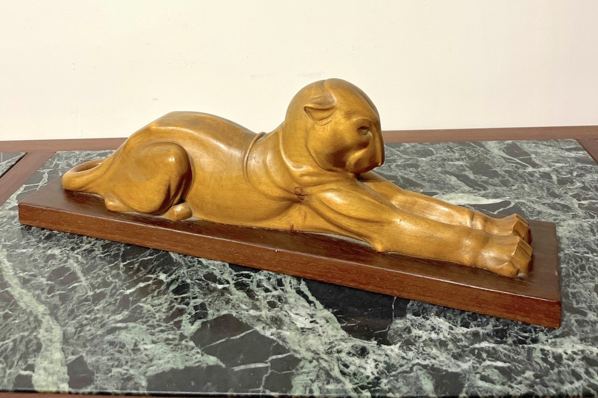 Sculpture Animalière Panthère En Bois Art Déco Par Noël Ange Martini