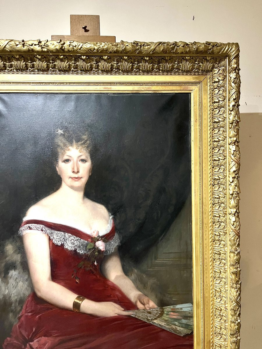 Grand Tableau Portrait Femme Huile Sur Toile Fin XIXème-photo-4