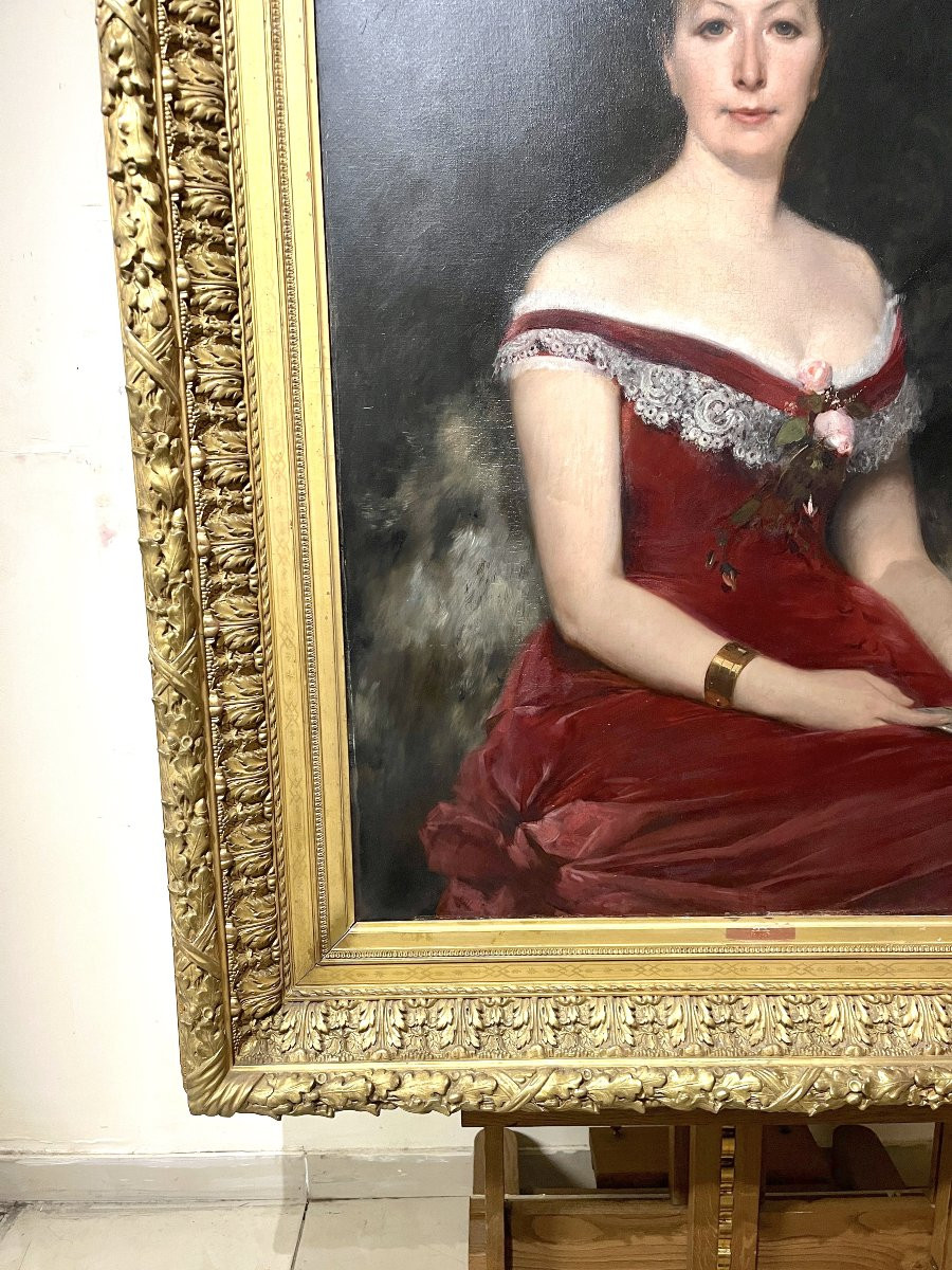 Grand Tableau Portrait Femme Huile Sur Toile Fin XIXème-photo-1