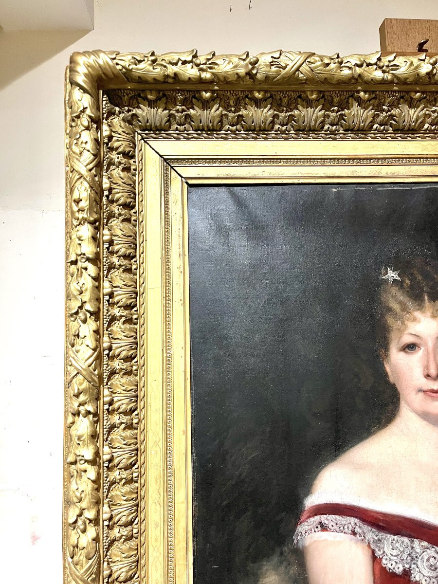 Grand Tableau Portrait Femme Huile Sur Toile Fin XIXème-photo-6