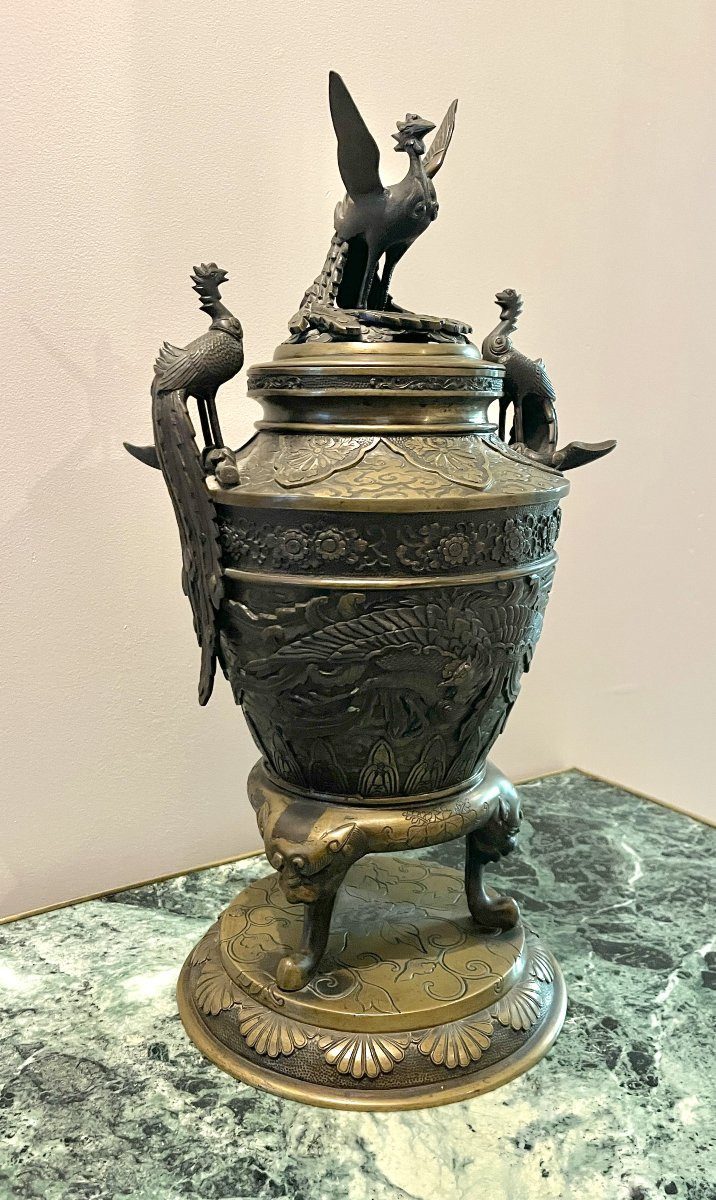 Brûle-parfum Japon ère Meiji en bronze patiné-photo-2